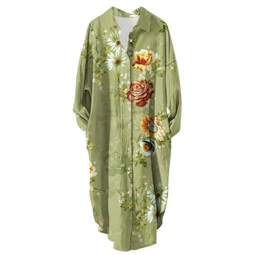 Women's Button Down Long Sleeve House Dress with Pockets - 2024 Fall Collection