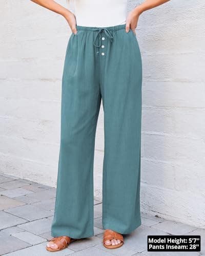 GRAPENT High Waisted Wide Leg Linen Pants for Women Summer Palazzo Casual