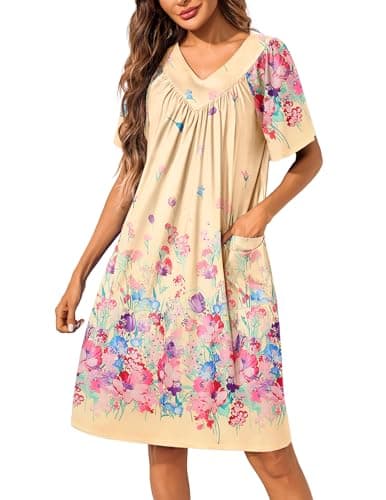 Ekouaer Womens Floral Print Pocket Nightgown Mumu Dress