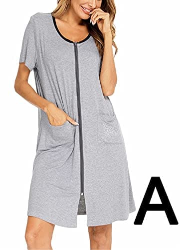 SWOMOG Women's Zip Up Lightweight Bathrobe with Pockets