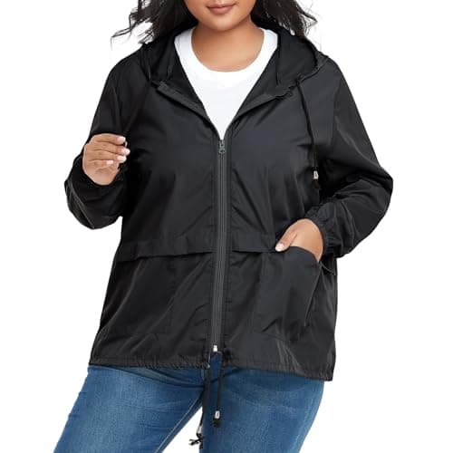 Zando Plus Size Women's Waterproof Hooded Raincoat Light & Packable