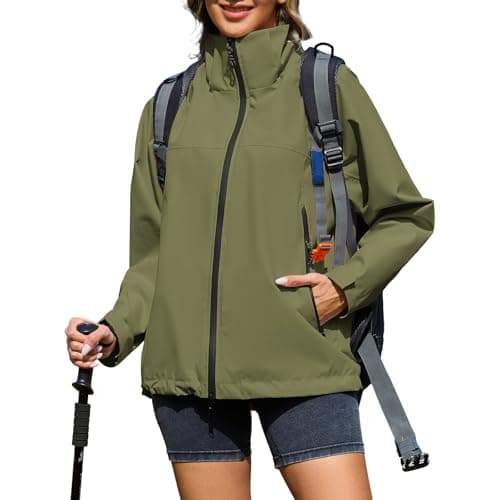 Women's American Trends Waterproof Rain Jacket Hooded Loose Fit Windbreaker