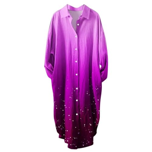 Women's Button Down Long Sleeve House Dress with Pockets - 2024 Fall Collection