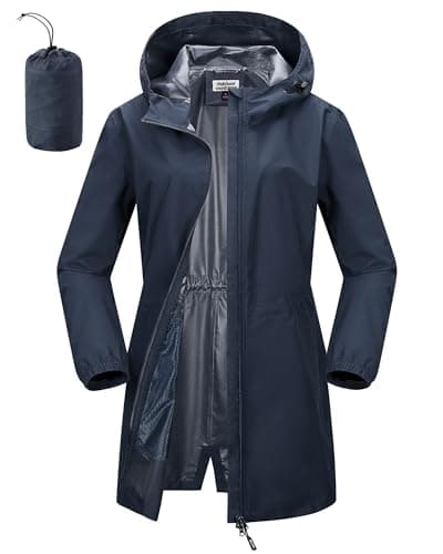 Outdoor Ventures Women's Waterproof Packable Long Rain Jacket With Hood