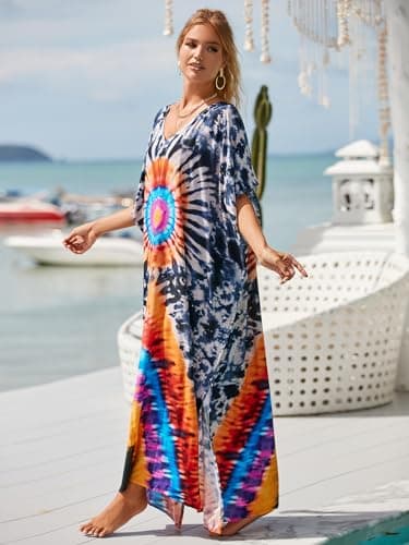 IMAGEKOPE Plus Size Vneck Batwing Dress for Women Bathing Suit Cover up Moroccan Caftan Dresses