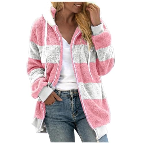 Refined Title: Women's Fashion Hooded Jacket with Drawstring, Zipper Pockets, and Plush Sweater Material