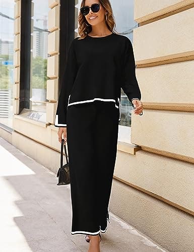 Faleave Women's Long Sleeve Sweater & Wide Leg Pants Tracksuit Set