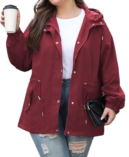 Bloggerlove Plus Size Women's Lightweight Waterproof Raincoat with Hood