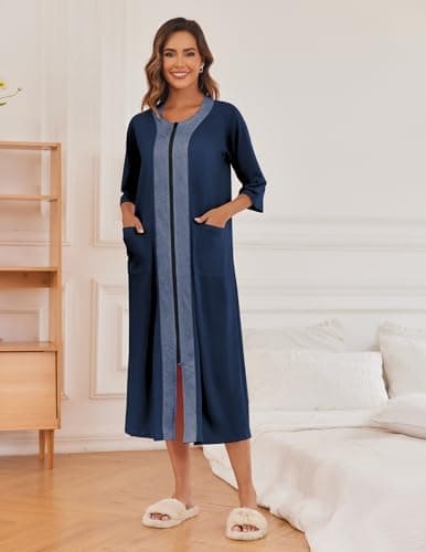 Ekouaer Women's Zipper Robe Long Nightgown