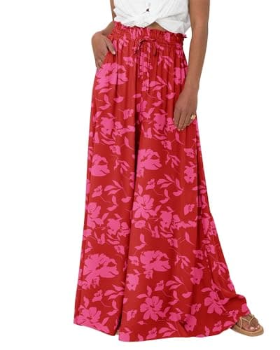 BTFBM Women's Summer Floral Wide Leg Palazzo Pants with Pocket