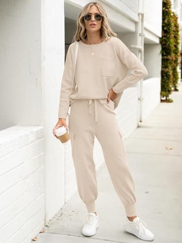 Caracilia Women's Long Sleeve Knit Set with Matching Joggers Fall Lounge