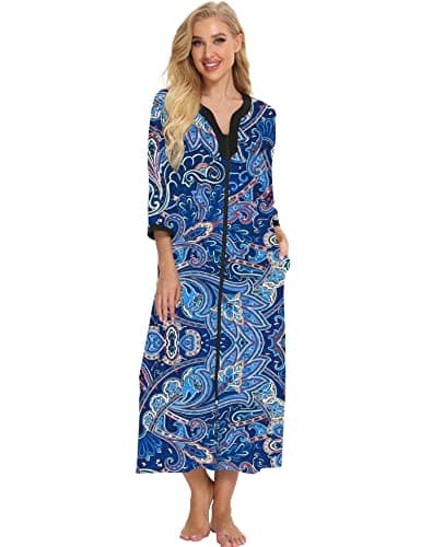 Bloggerlove Womens Long Zip Up House Coat Sleepwear