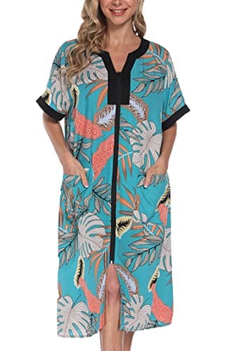 Women's House Dresses with Zipper Front, Lightweight Duster Robe