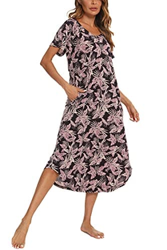 YOZLY Soft V-Neck Short Sleeve Nightgowns for Women with Pockets