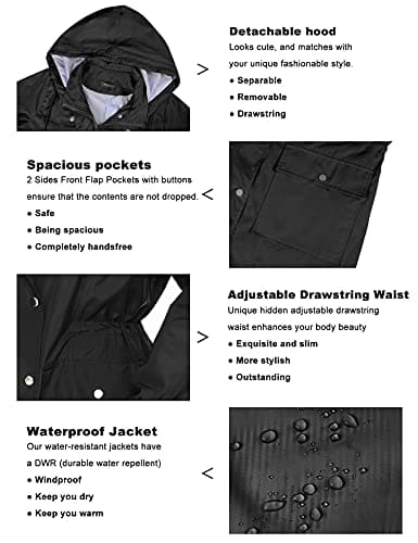 Bloggerlove Striped Rain Jacket with Plaid Lining Rain Jacket Black XL (Bundle)
