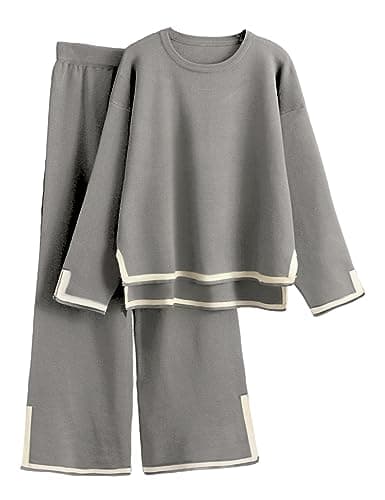 Refined title: Faleave Women's Knit 2-Piece Sweater Set with Long Sleeve Pullover and Wide Leg Pants
