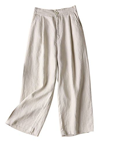 Aeneontrue Women's 100% Linen Cropped Palazzo Pants Trendy Summer Outfits