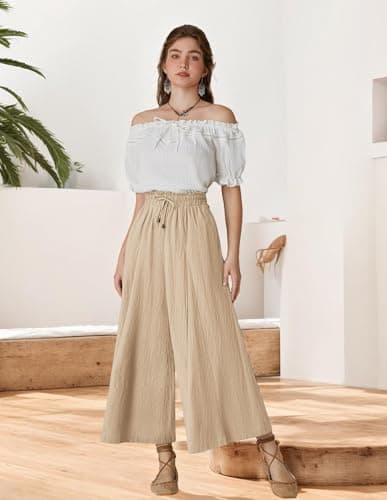Scarlet Darkness Women's High Waist Wide Leg Linen Pants with Pockets