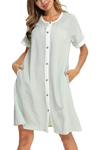 YOZLY Women's Pocketed Short Sleeve House Dress Robe