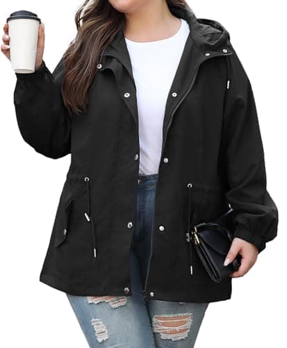 Bloggerlove Plus Size Women's Lightweight Waterproof Raincoat with Hood