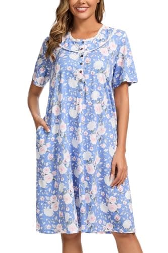 COSUNIONY Women's Soft Cotton Nightgown with Pockets