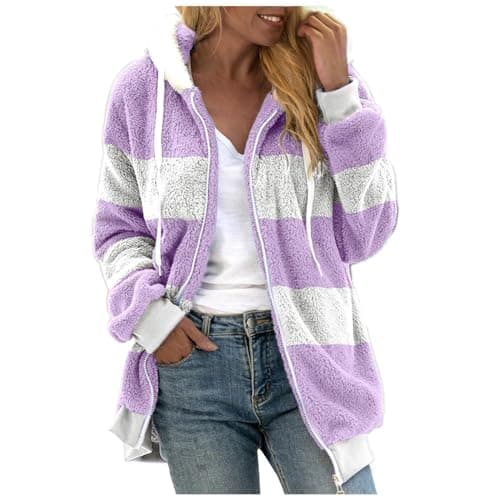 Refined Title: Women's Fashion Hooded Jacket with Drawstring, Zipper Pockets, and Plush Sweater Material