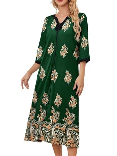 PITINAN Zip up Robes for Women Long Lounge Dress House Coat S-3XL