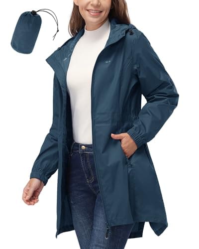 Women's 33,000ft Waterproof Long Rain Coat with Hood Windbreaker