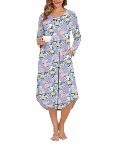 YOZLY Soft V-Neck Short Sleeve Nightgowns for Women with Pockets