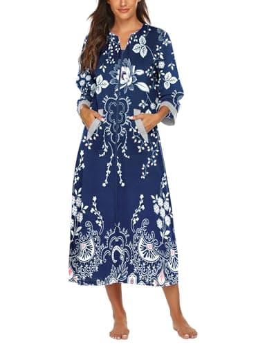 Ekouaer Women's Full Length Zipper Robe Sleepwear