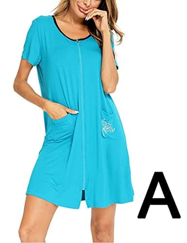 SWOMOG Women's Zip Up Lightweight Bathrobe with Pockets