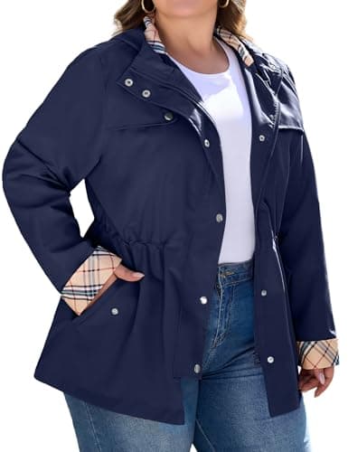 Bloggerlove Women's Plus Size Hooded Outdoor Raincoat Waterproof Trench Coat