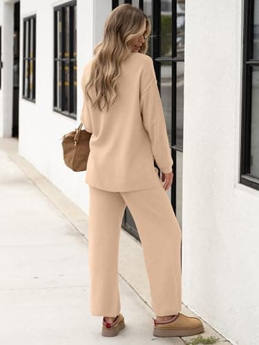 ANRABESS Women Oversized Waffle Knit Sweater Lounge Set 2025 Fall Trends