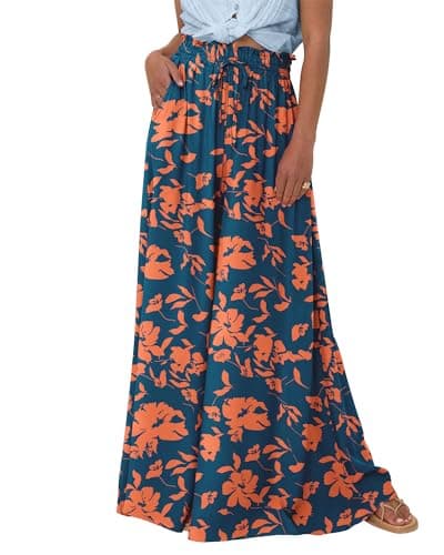 BTFBM Women's Summer Floral Wide Leg Palazzo Pants with Pocket