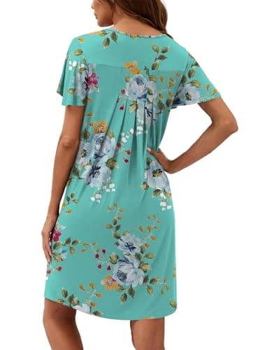 WEACZZY Women's Pleated Loose Fit Ruffle Short Sleeve Nightgown Sleepwear