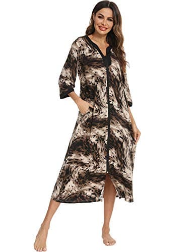 Bloggerlove Womens Long Zip Up House Coat Sleepwear