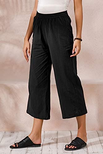 Sure, here's a refined and simplified version of the title:

ECUPPER Women's Loose Elastic Waist Cotton Cropped Wide Leg Pants