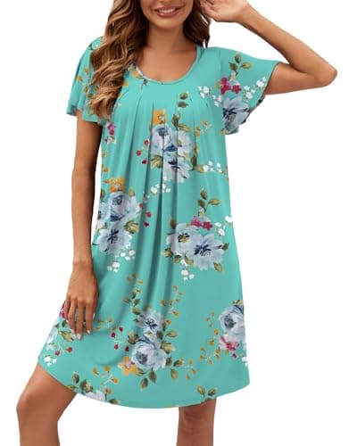 WEACZZY Women's Pleated Loose Fit Ruffle Short Sleeve Nightgown Sleepwear