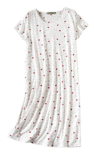 PNAEONG Women's Cotton Short Sleeve Nightgown Casual Print Sleepdress
