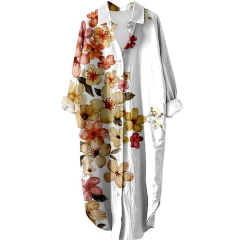 Women's Button Down Long Sleeve House Dress with Pockets - 2024 Fall Collection