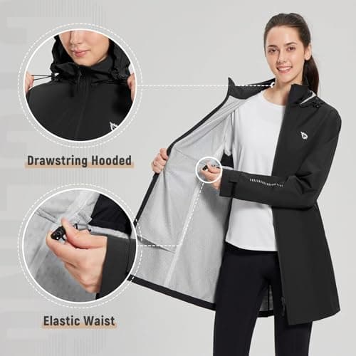 Baleaf Women's Hooded Long Rain Coat - Waterproof & Lightweight