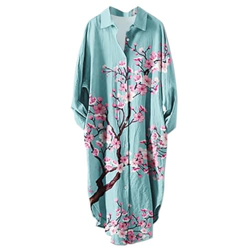 Women's Button Down Long Sleeve House Dress with Pockets - 2024 Fall Collection