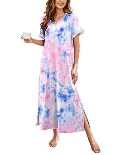 Ekouaer Women's Full-Length Short Sleeve Nightgown