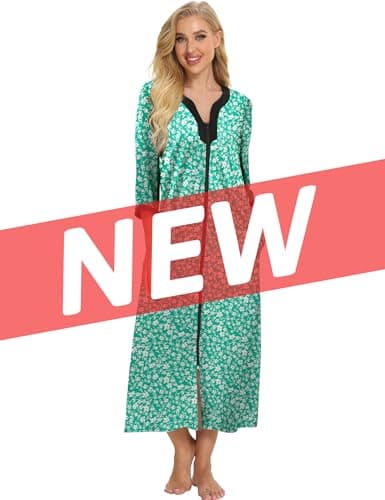 Bloggerlove Women's Zip Up Cotton Nightgown & Nightwear