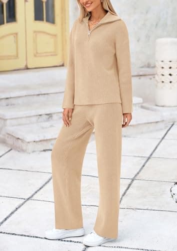 Prett ygarden Women's Winter 2PC Sweater Set Sweatshirt & Wide Leg Pants
