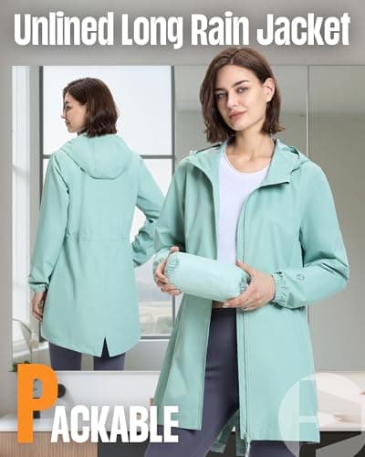 Women's Outdoor Waterproof Long Rain Coat With Hood Windproof Jacket