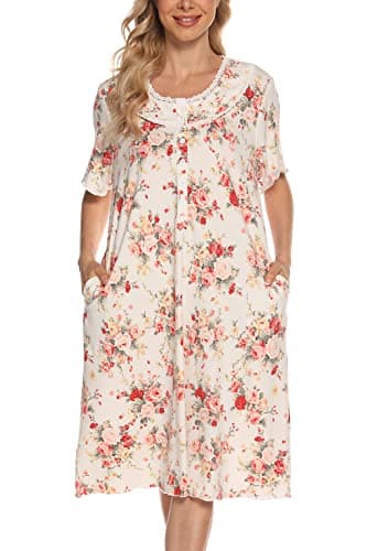 COSUNIONY Women's Soft Cotton Nightgown with Pockets