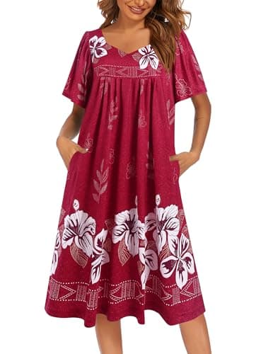 Ekouaer Women's Pleated Nightgown - Short Sleeves & Pockets