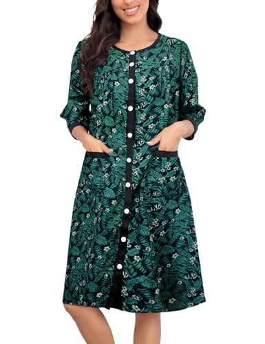 Women's Snap Front Nightgown with Pockets