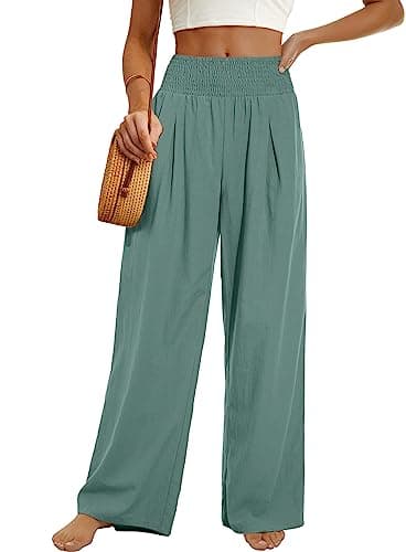 PrinStory Women's High-Waisted Summer Palazzo Pants Wide Leg Cotton Linen